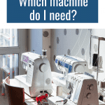 Overlock vs Serger - Which machine do I need? Picture of a sewing room with sewing machine, overlock, and coverstitch machine follows.